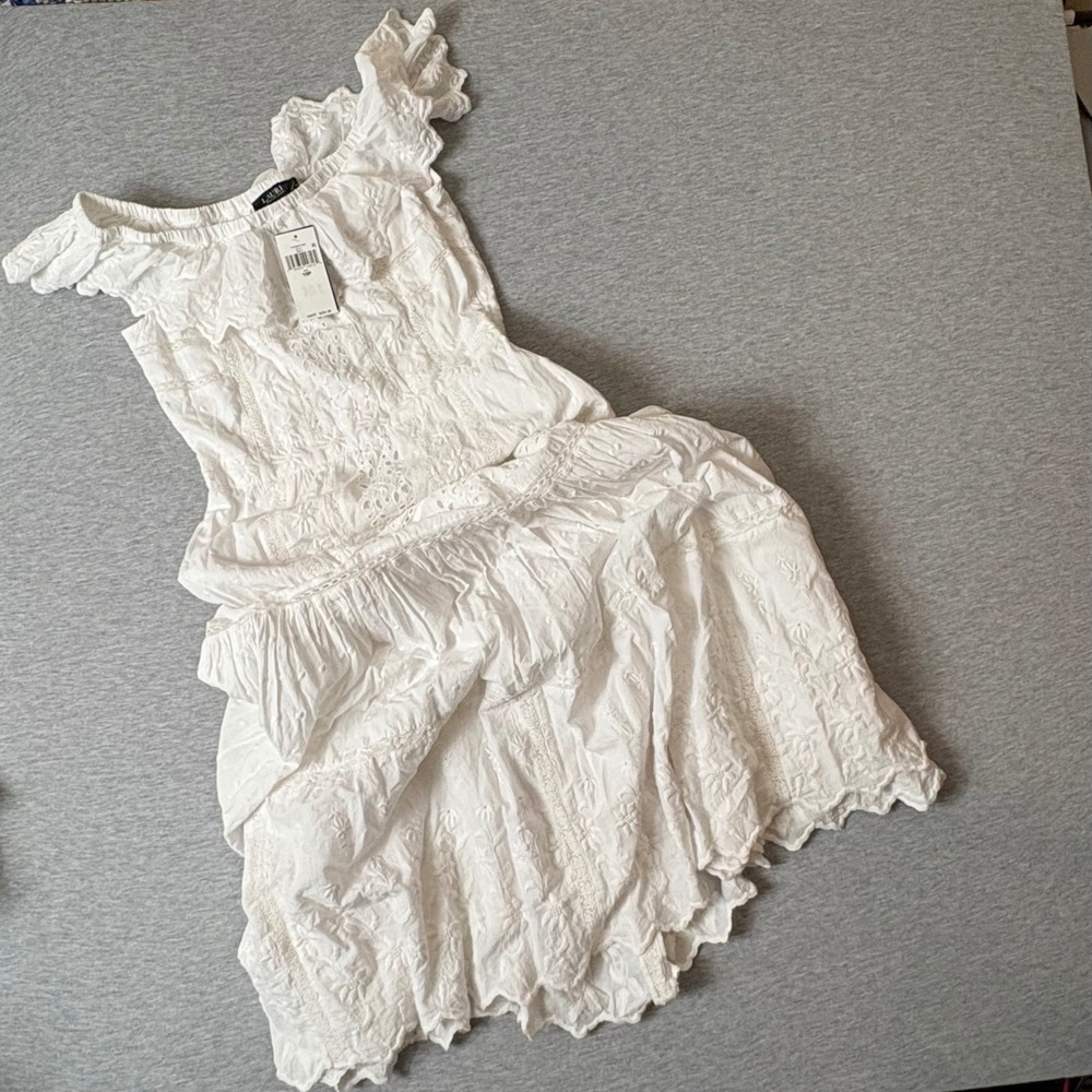 Lauren Ralph Lauren White Eyelet Off Shoulder Midi Dress